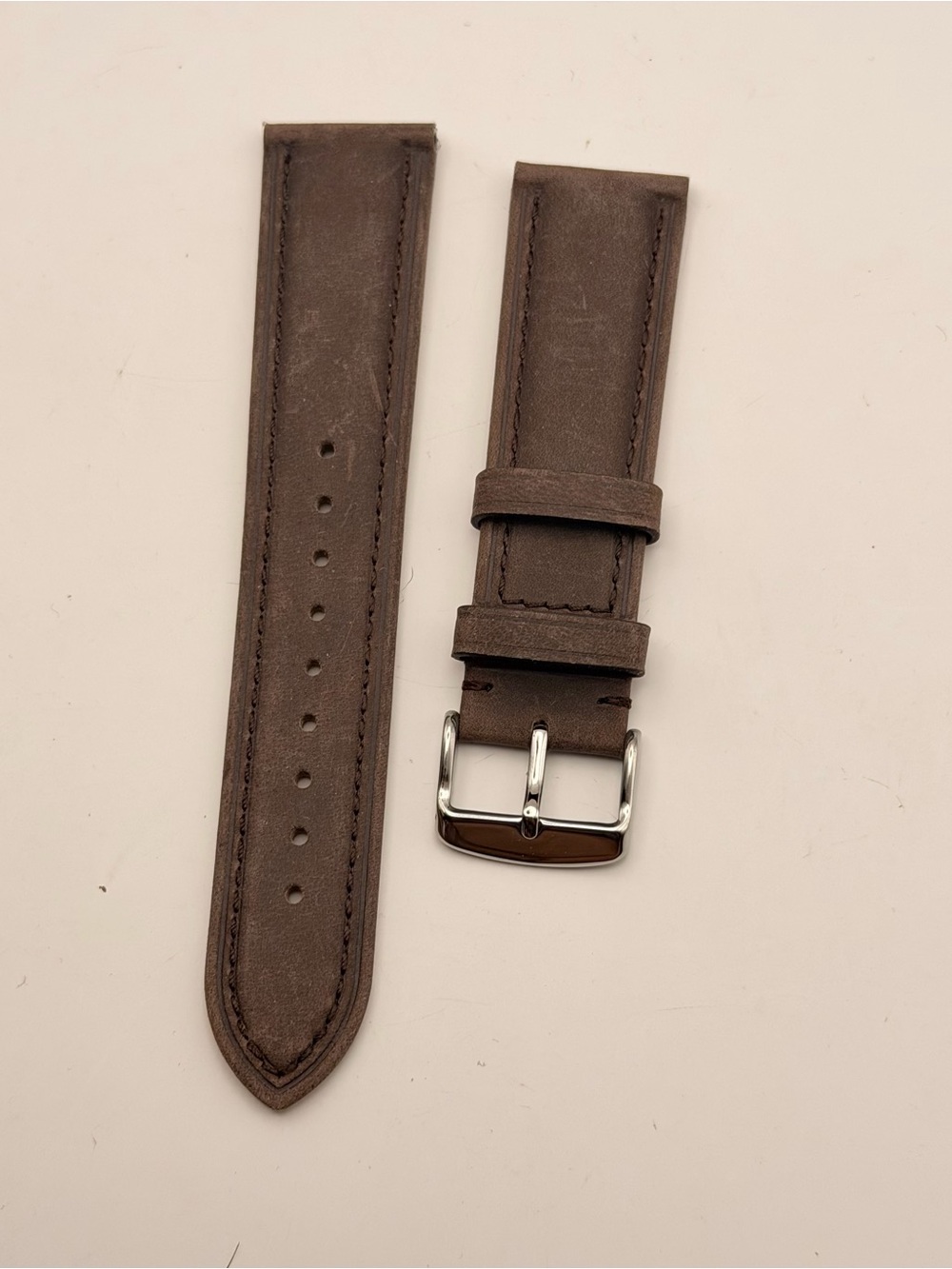 Leather Brown Band With Silver Buckle, 22mm, New
